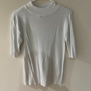 White ribbed short sleeve mock neck sweater